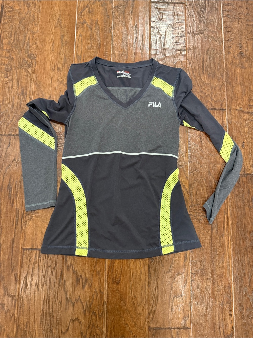 Fila Reflective Fitted Women's Charcoal and Neon Yellow Long Sleeve Running Top
